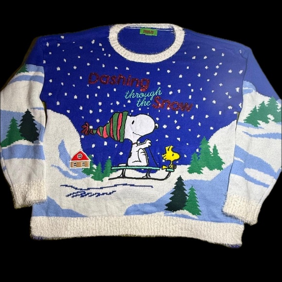 NWOT Peanuts|  Snoopy And Woodstock Embroidered Ugly Christmas Sweater XL - Picture 7 of 8